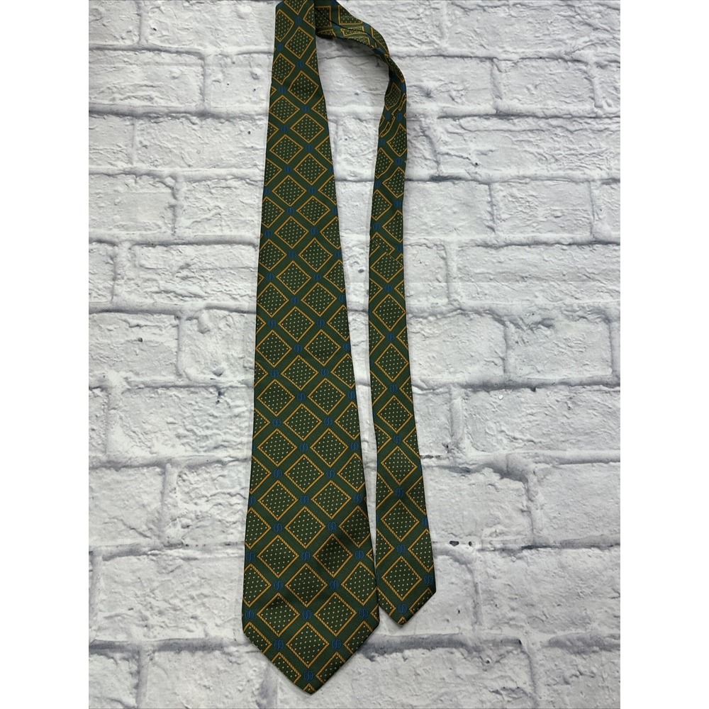 Brittania Vintage Blue Green Gold Square Dot Link S Polyester Wide Tie Neck 52"
